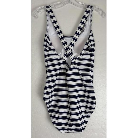 Lands End 1 Pc Swim Wide Straps‎ M Blue White Stripe 1864 - Picture 2 of 5